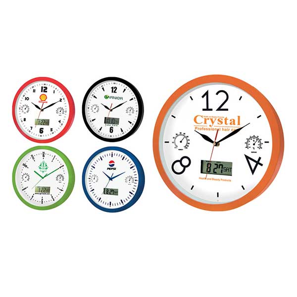 ساعت دیواری با تقویم،رطوبت و دماسنج D1608